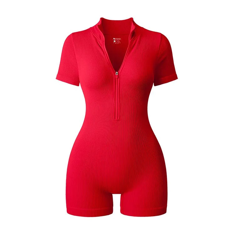Yoga Jumpsuit Summer Short Sleeve Zipper Sports Wear
