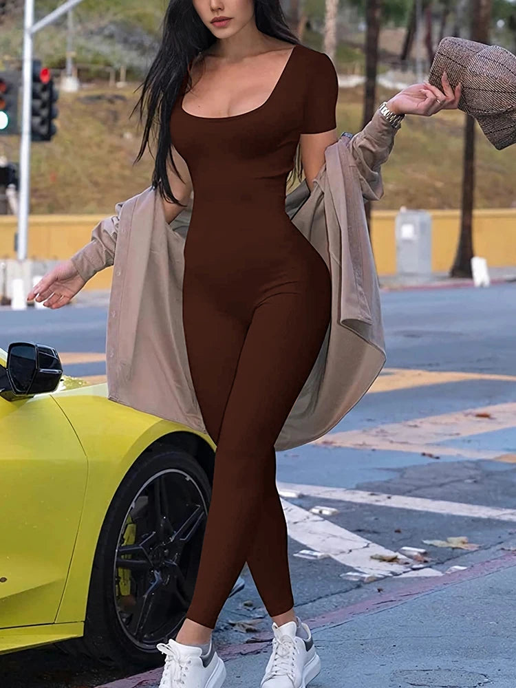 Women's Rompers Short Sleeve Solid Skinny