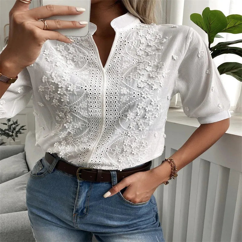Elegant Short Sleeve White Shirt Vintage