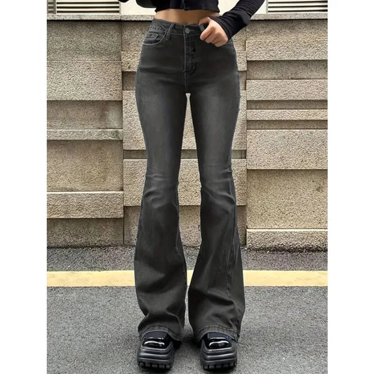 Womens Stretch Jeans Gray Slim Fit Bootcut Flare