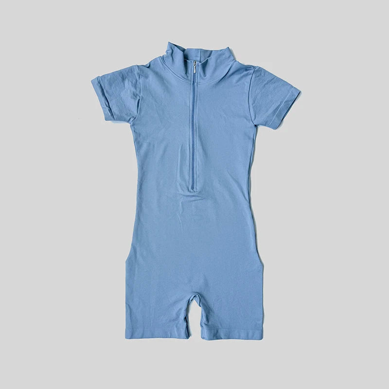 Summer Short Sleeve Zipper Jumpsuit