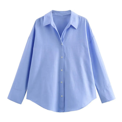 Women Fashion Spring Cotton Oxford Long Sleeve Single-breasted