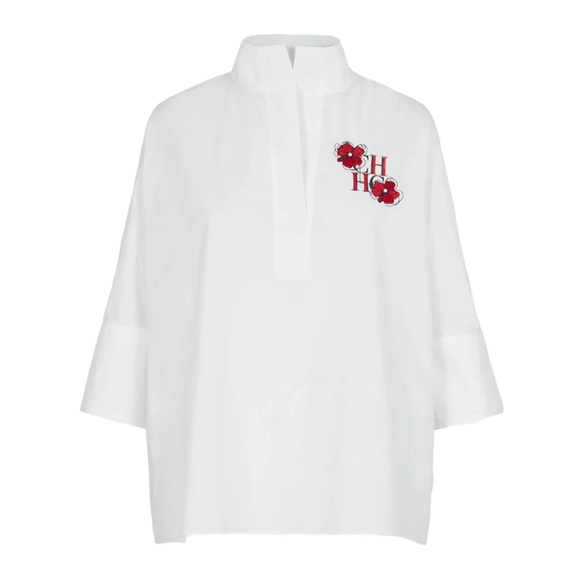 New White Cotton Top 3/4 Sleeves Simple