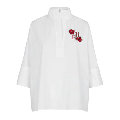 New White Cotton Top 3/4 Sleeves Simple