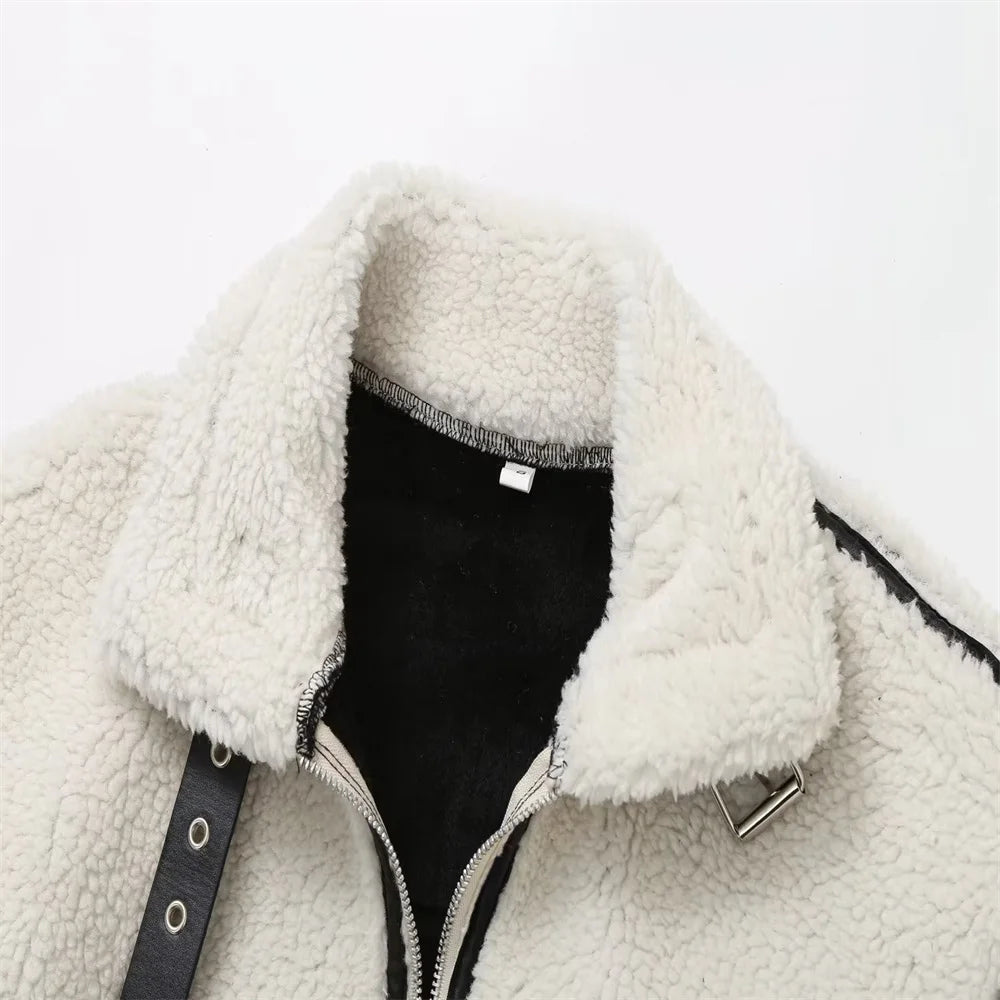 New Women's Style Casual Fur One Piece Lamb Wool Jacket