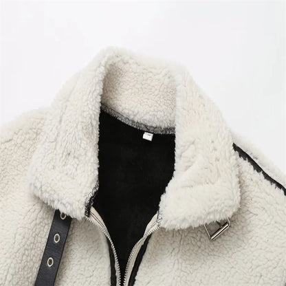 New Women's Style Casual Fur One Piece Lamb Wool Jacket
