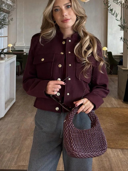 Fashion Women Soft Tweed Bomber Jacket