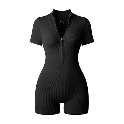 Yoga Jumpsuit Summer Short Sleeve Zipper Sports Wear
