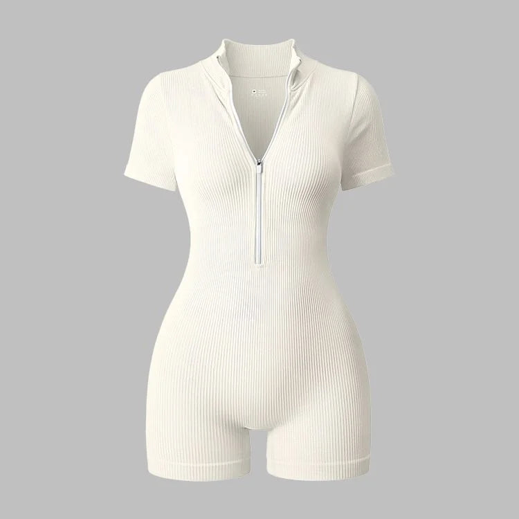 Yoga Jumpsuit Summer Short Sleeve Zipper Sports Wear