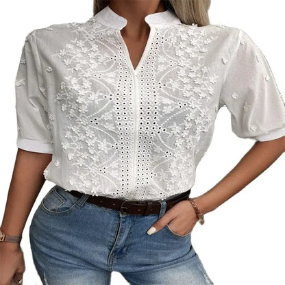 Elegant Short Sleeve White Shirt Vintage