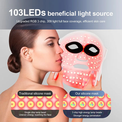 Silicone LED Mask Face With Neck 7 Colors LED Photon Red Light