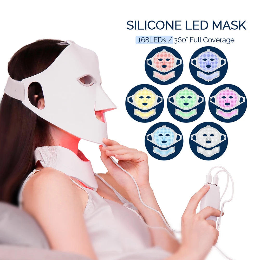 Face Neck Silicone LED Mask 7 Colors Light Photon