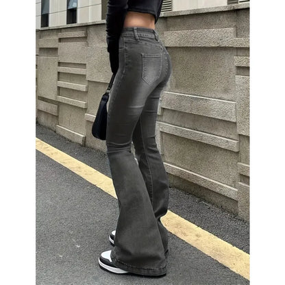 Womens Stretch Jeans Gray Slim Fit Bootcut Flare