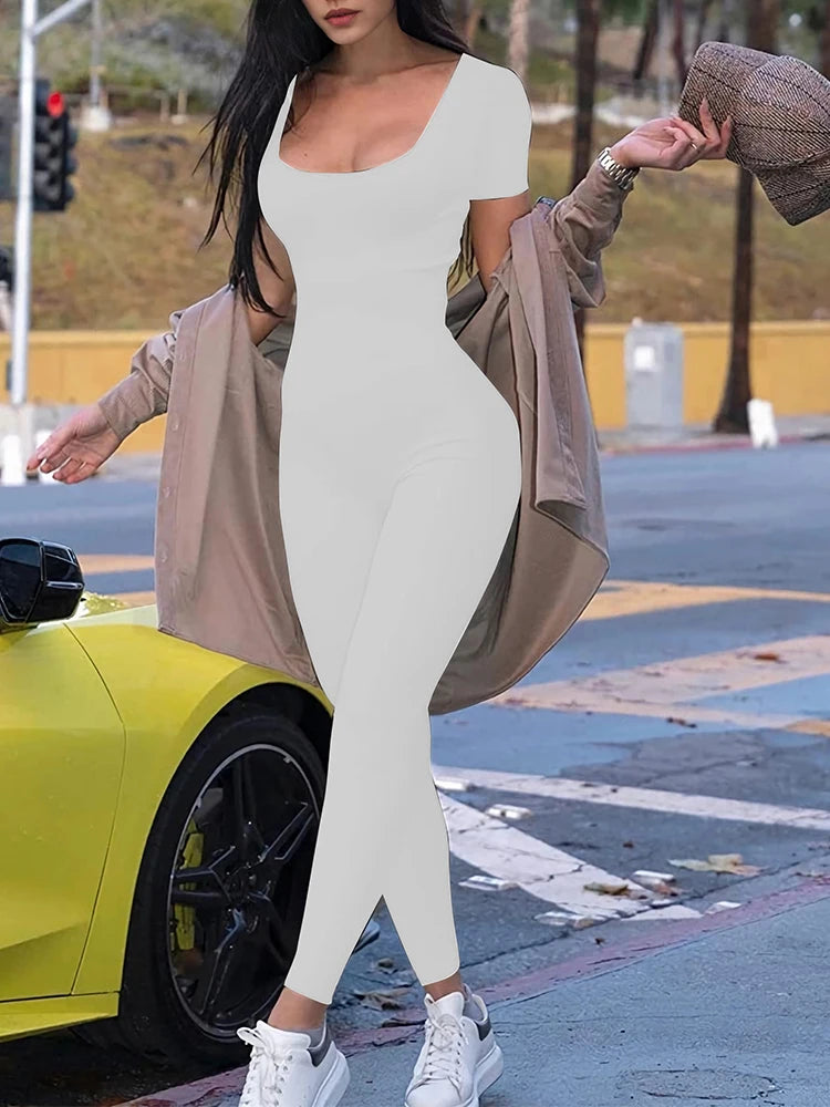 Women's Rompers Short Sleeve Solid Skinny