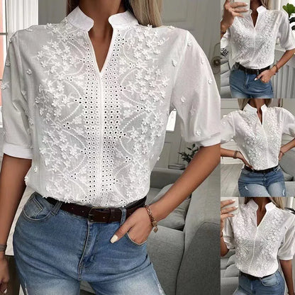 Elegant Short Sleeve White Shirt Vintage