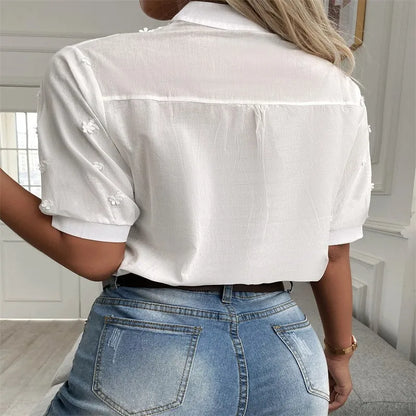 Elegant Short Sleeve White Shirt Vintage