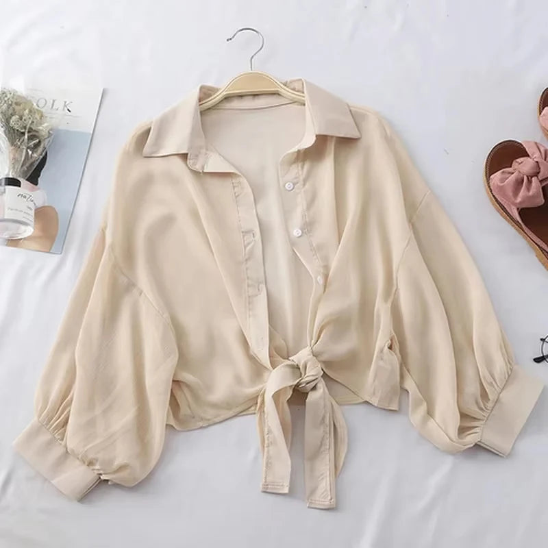Women Summer Bat Half Sleeve Chiffon Shirt Casual Loose Button