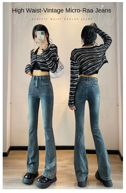 Loose Casual Womens High Waist Flared Denim Pants