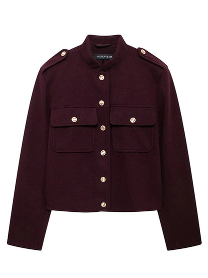 Fashion Women Soft Tweed Bomber Jacket