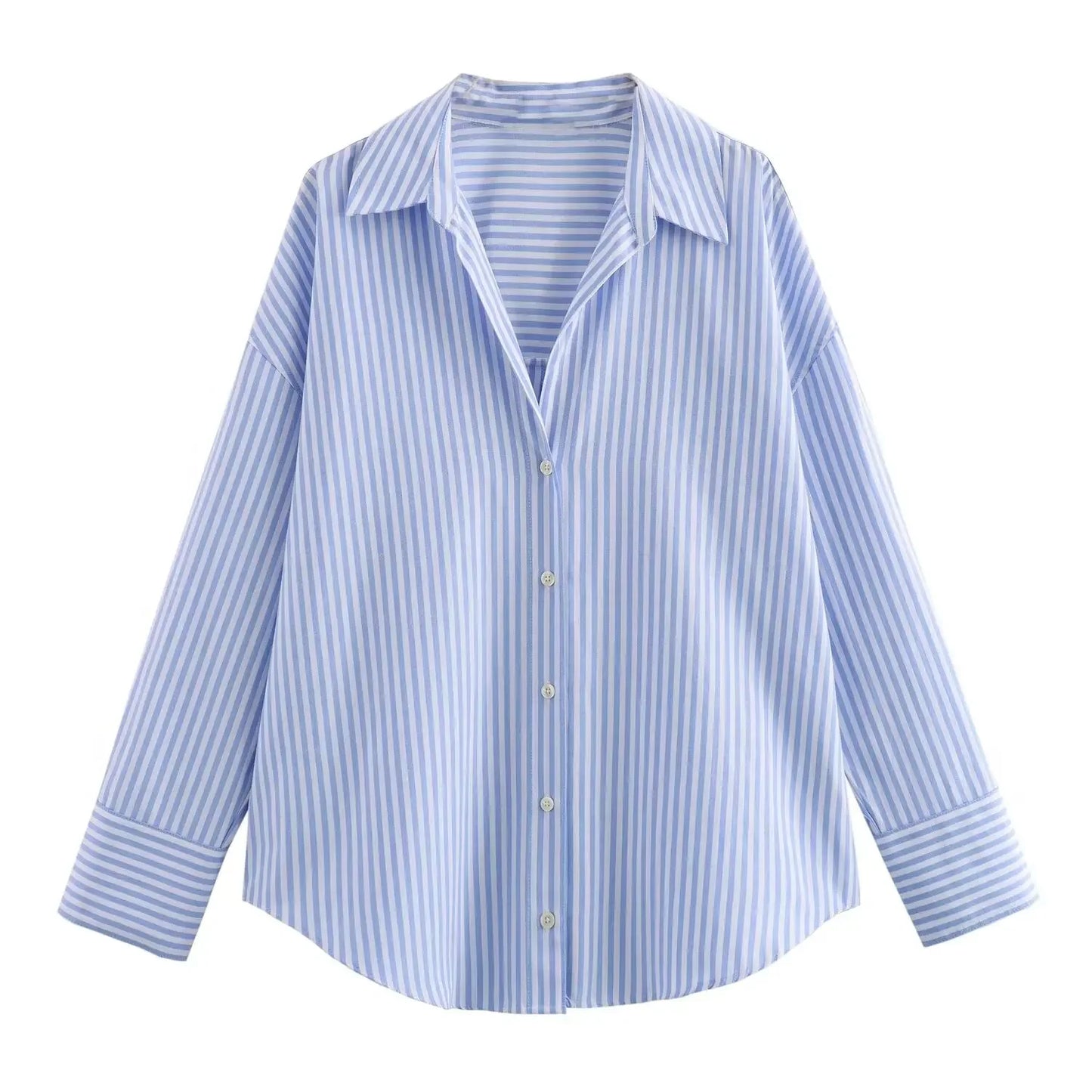 Women Fashion Spring Cotton Oxford Long Sleeve Single-breasted