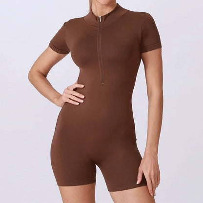 Summer Short Sleeve Zipper Jumpsuit