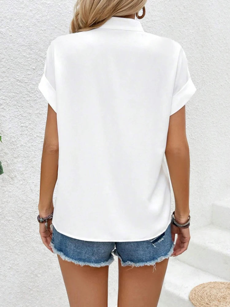 Fashionable Spring Summer Women's Solid Color Batwing Sleeve Short Sleeve