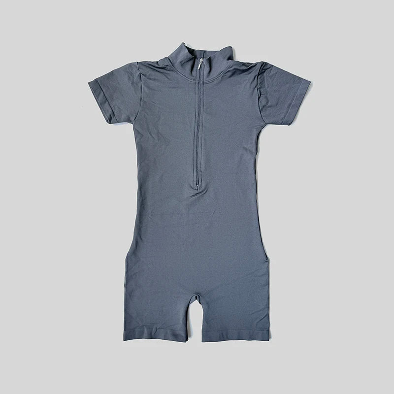 Summer Short Sleeve Zipper Jumpsuit