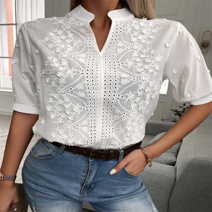 Elegant Short Sleeve White Shirt Vintage