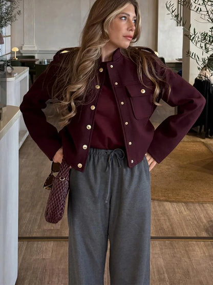 Fashion Women Soft Tweed Bomber Jacket