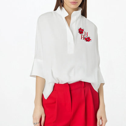 New White Cotton Top 3/4 Sleeves Simple