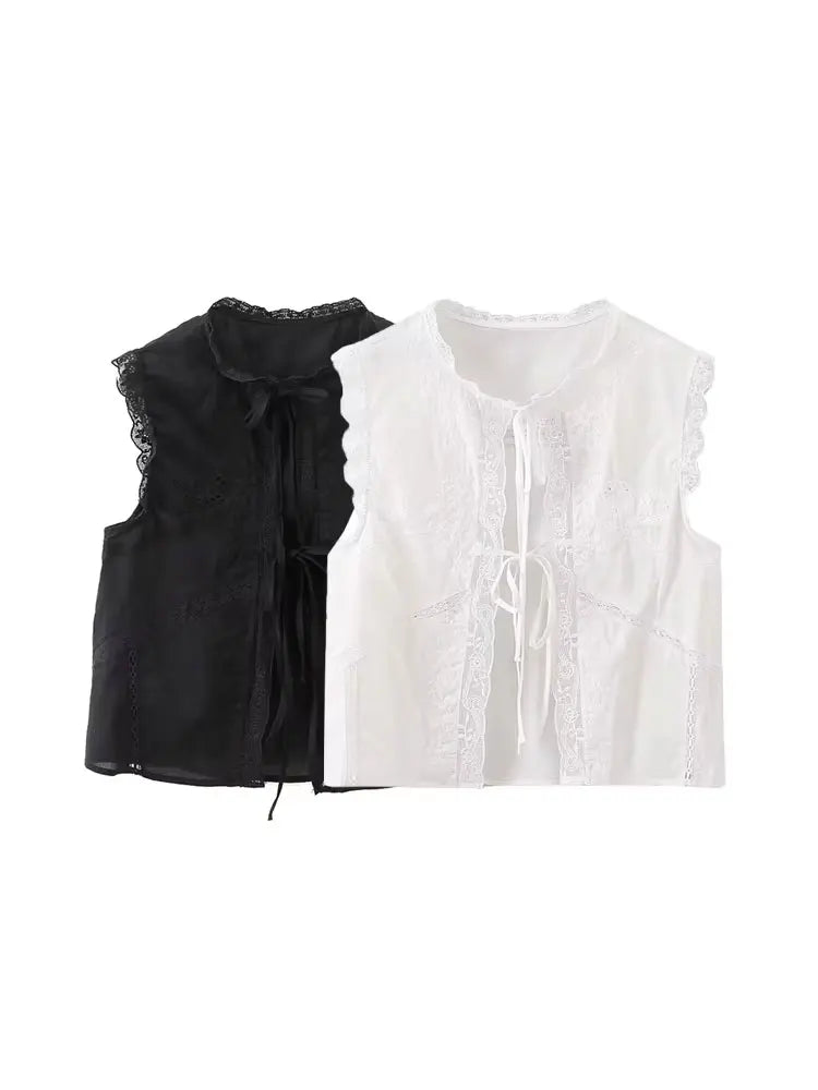 Women's Lace Embroidery Blouses, O Neck, Sleeveless