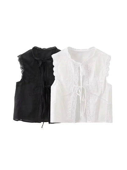 Women's Lace Embroidery Blouses, O Neck, Sleeveless