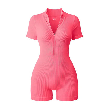 Yoga Jumpsuit Summer Short Sleeve Zipper Sports Wear